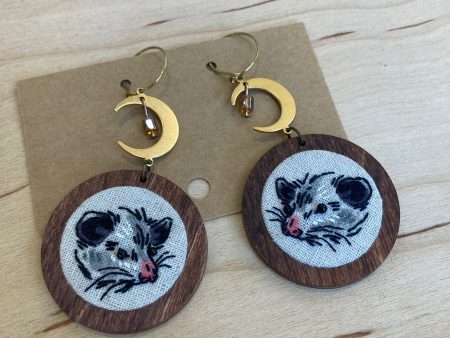 Thistle Finch Embroidered Opossum Earrings on Sale