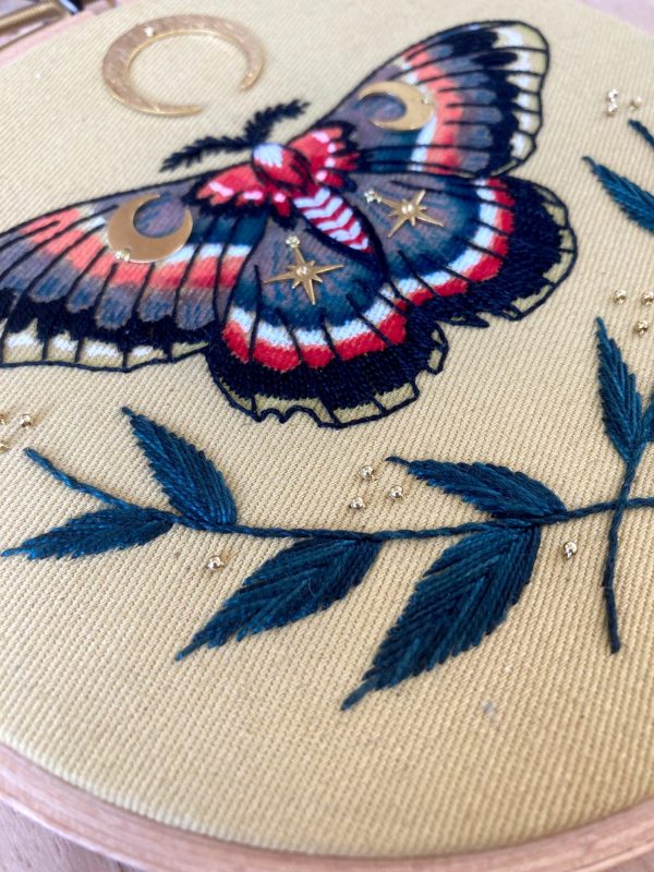 Thistle Finch Moth Embroidery Hoop Online