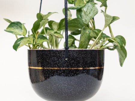 Rider Ceramics 6  Hanging Planter Stoneware Black Gold Pinstripe Cheap