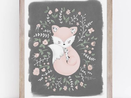 Blush and May Sleeping Fox & Florals Animal Art Print Cheap