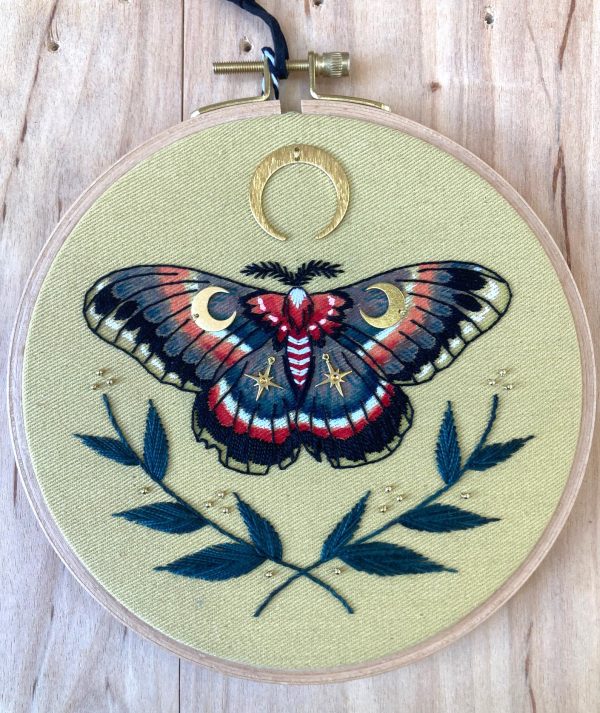 Thistle Finch Moth Embroidery Hoop Online