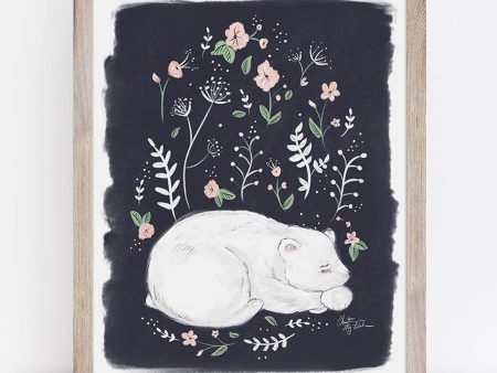 Blush and May Sleeping Polar Bear & Florals Animal Art Print For Sale