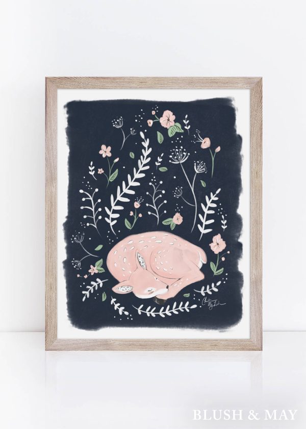 Blush and May Sleeping Fawn & Florals Animal Art Print Fashion