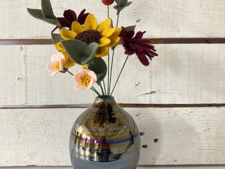 Fall Perfect Pairing: Small Round Black Gloss Vase with Medium Bouquet For Sale