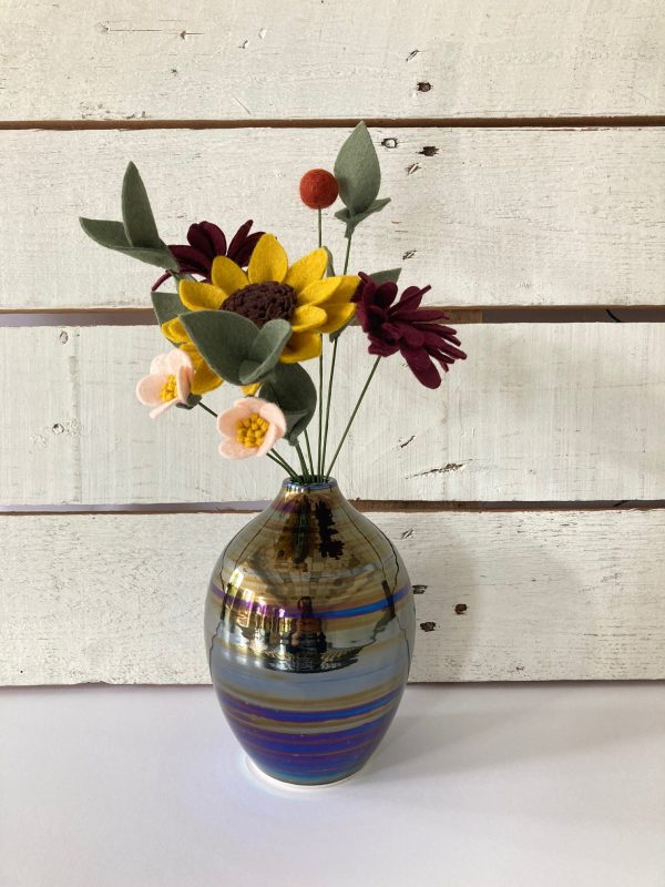 Fall Perfect Pairing: Small Round Black Gloss Vase with Medium Bouquet For Sale