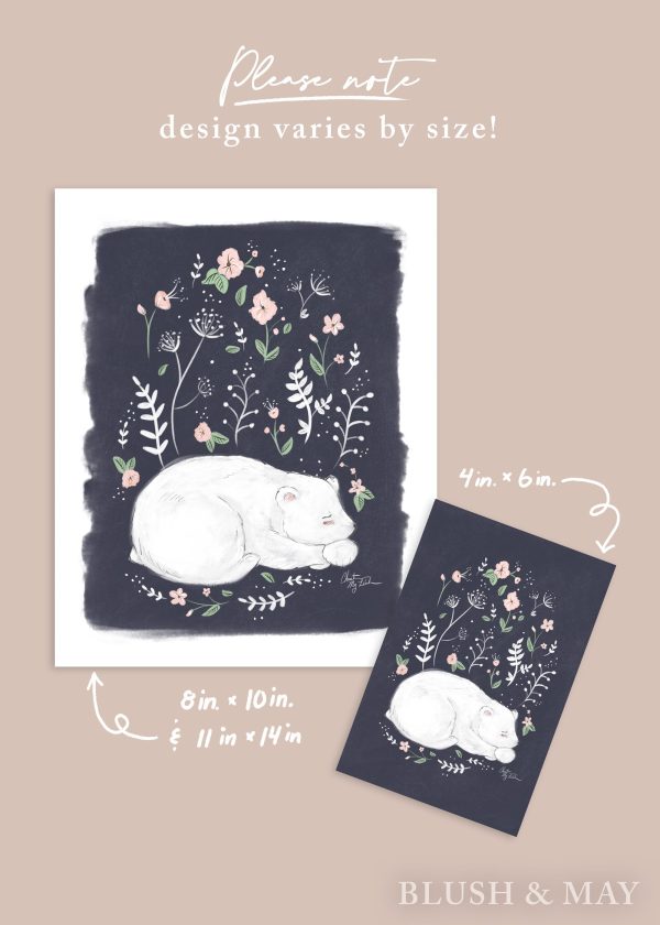 Blush and May Sleeping Polar Bear & Florals Animal Art Print For Sale